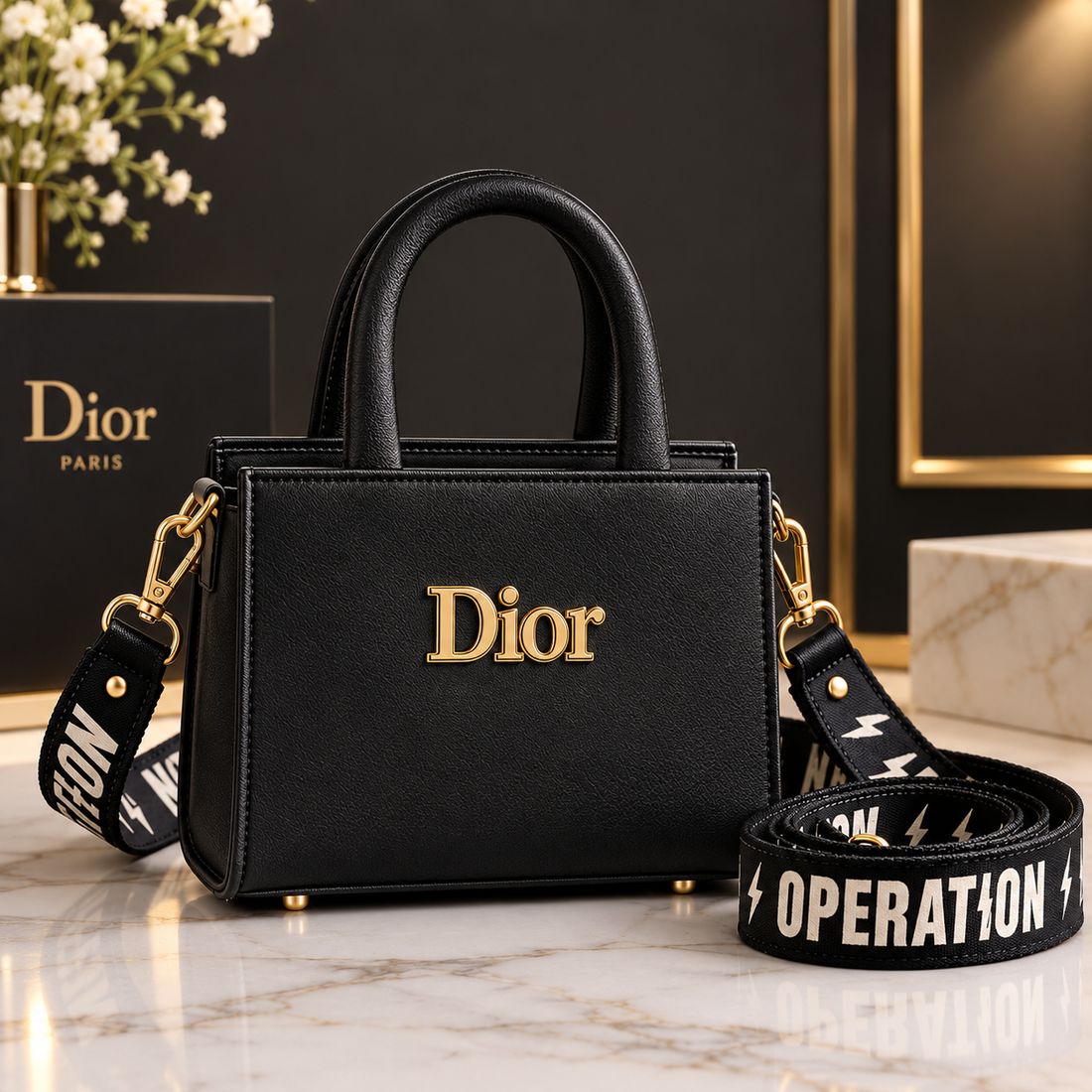 Women's Top Handle Handbag with Detachable Strap – Gold-Tone Detailing