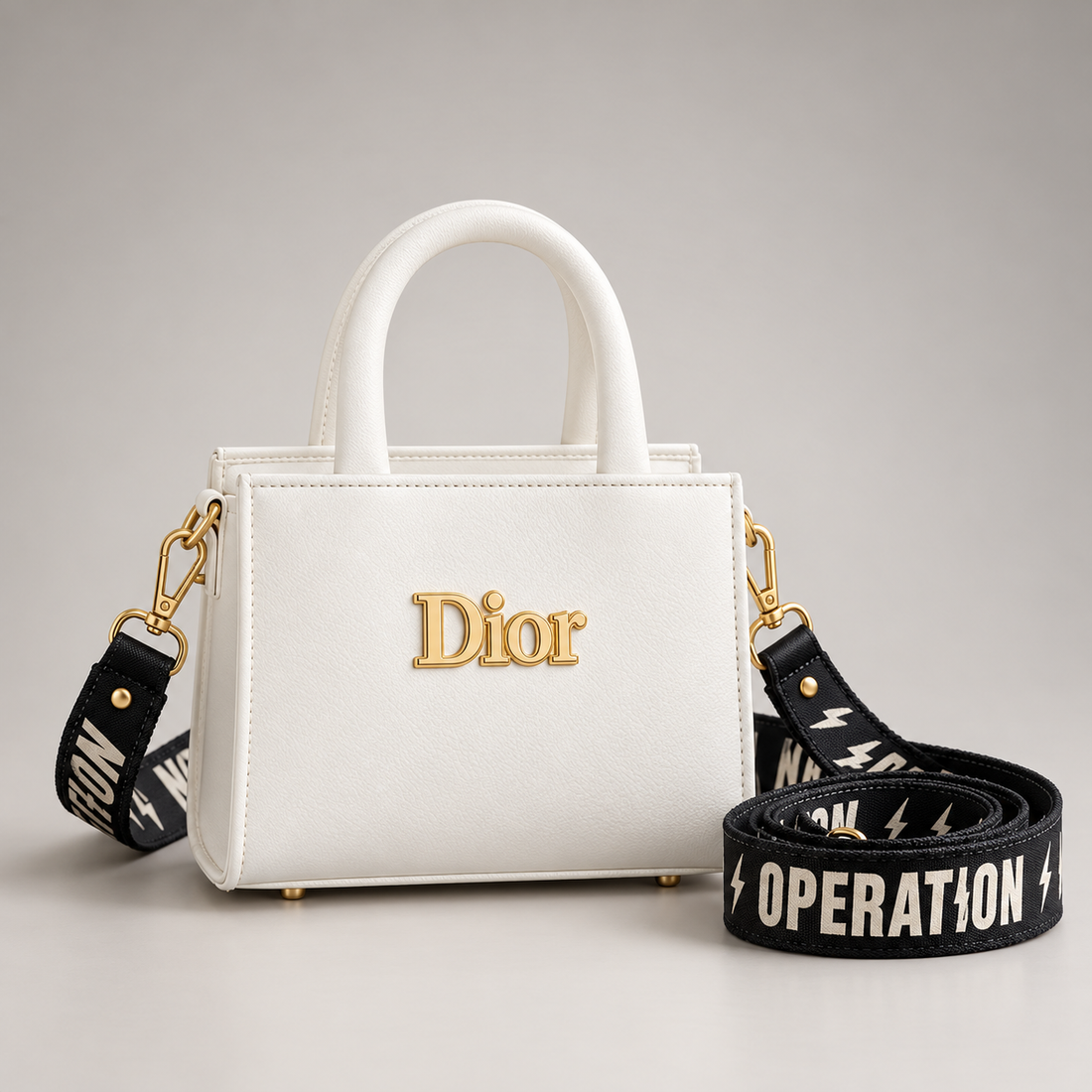 Women's Structured Handbag with Twin Handles & Shoulder Strap